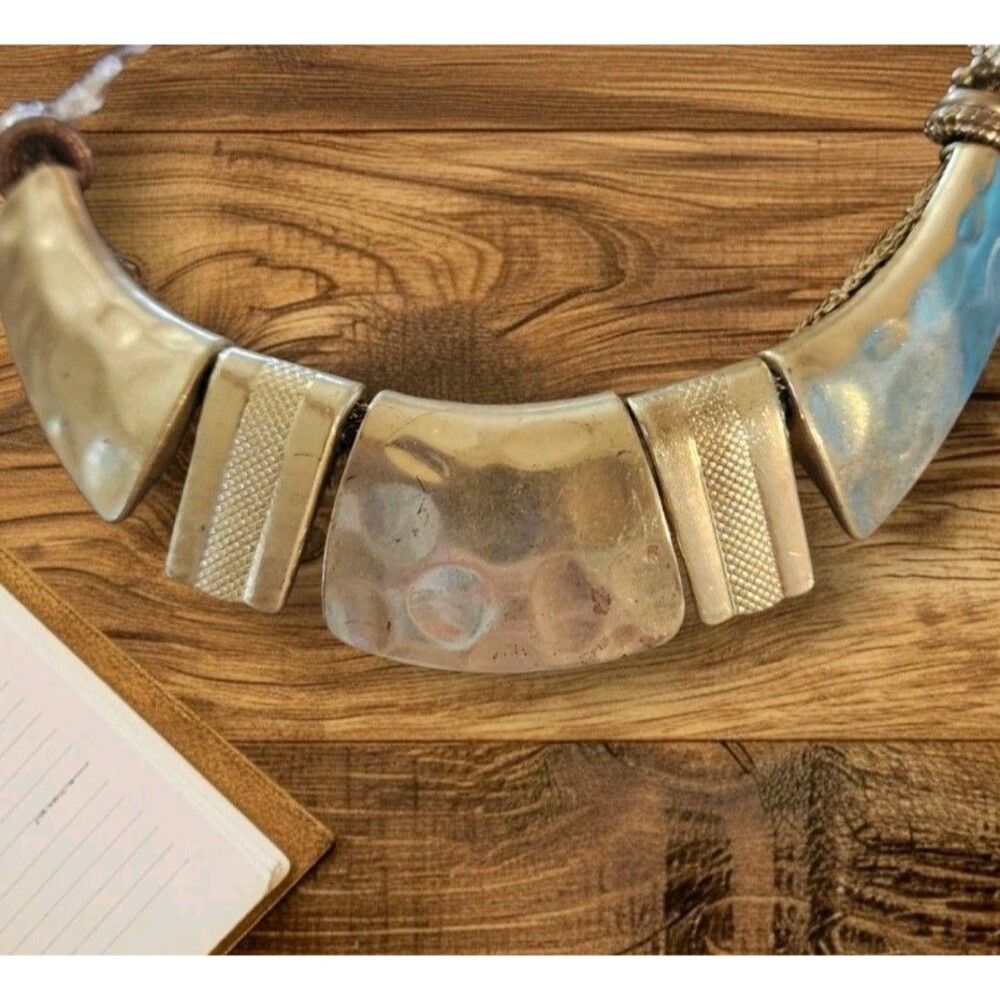 Gold Tone Tribal Eccentric Design Statement Necklace Multi Strand Adj Chain
